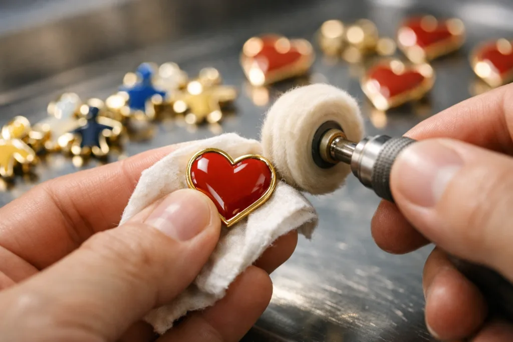 charity pin campaign polishing