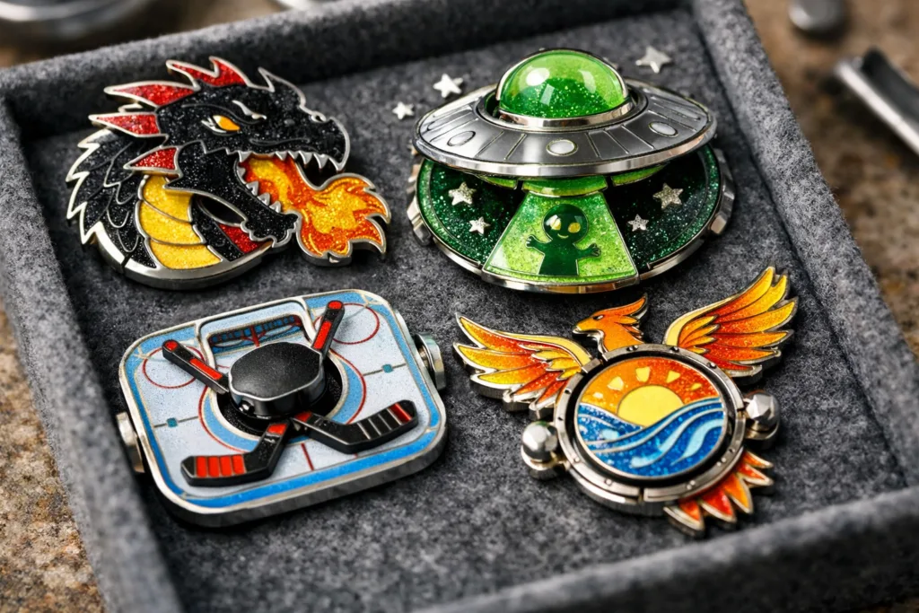 soft enamel spinner pins display soft enamel spinner pins display