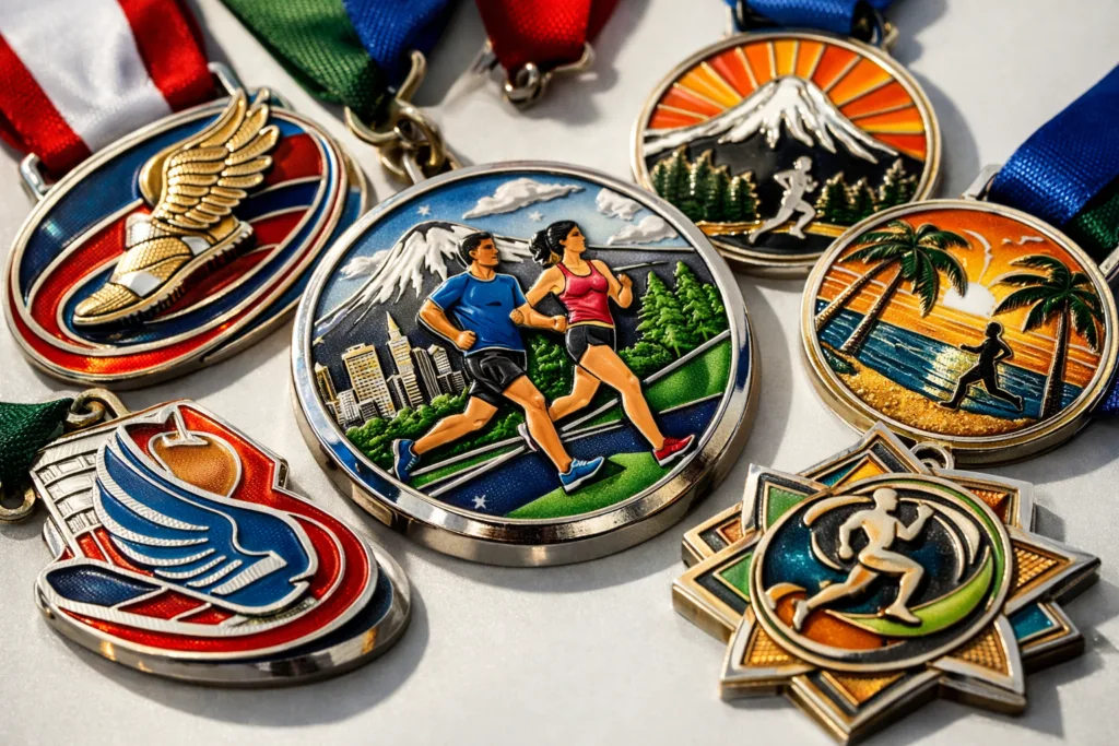 virtual running medals closeup display