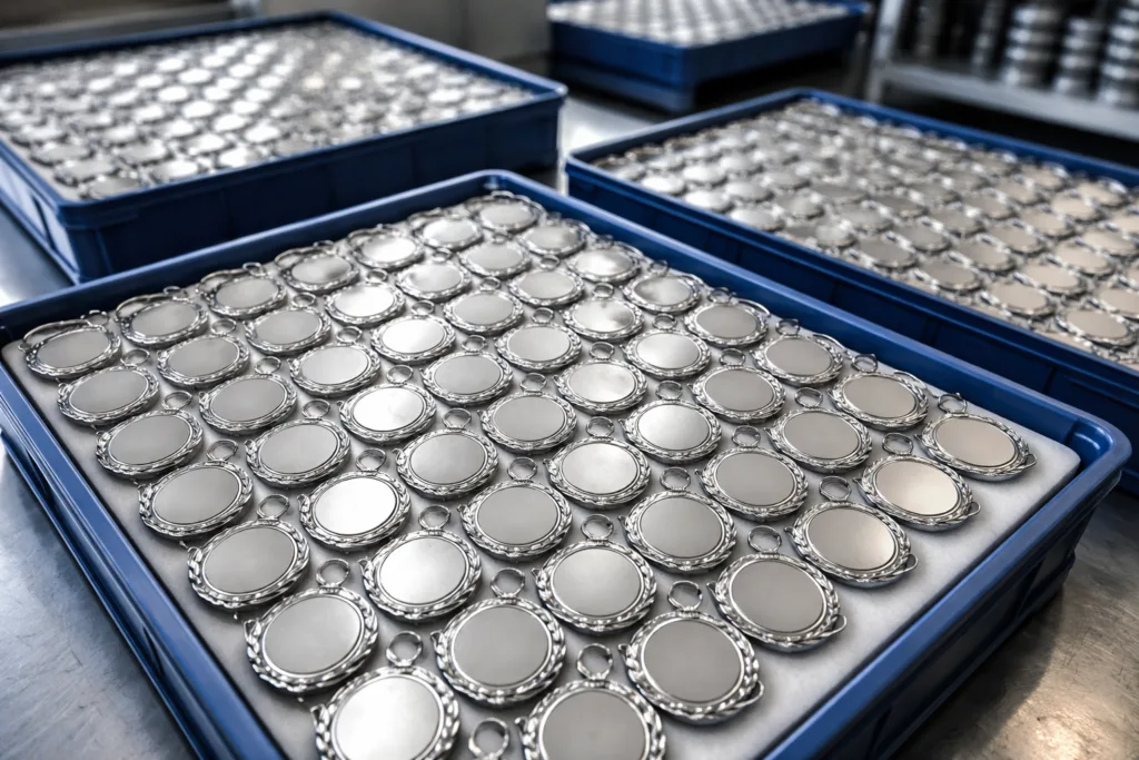 bulk medals production line close up bulk medals production line close up