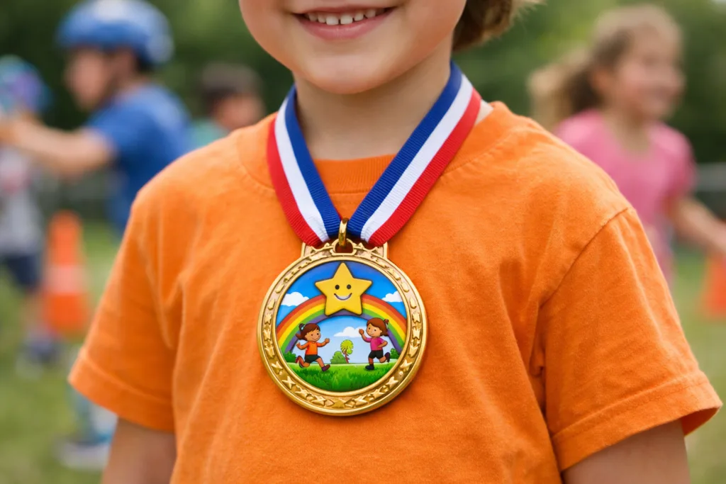 child with participation medal child with participation medal