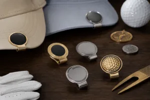A premium visual showing branded golf hat clips designed for tournament, club, and corporate accessory programs.