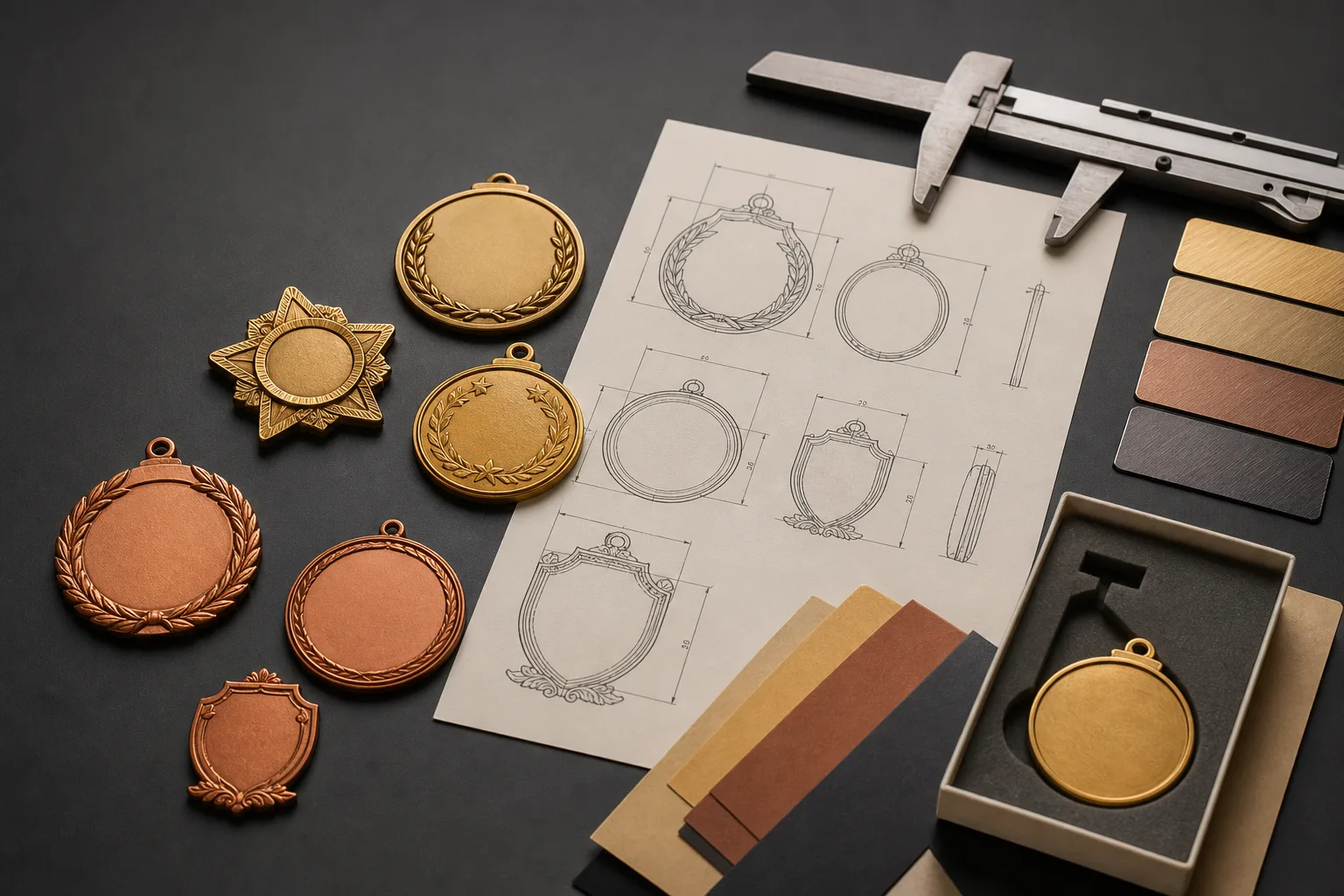 Defined metal product specifications arranged with samples for quotation review