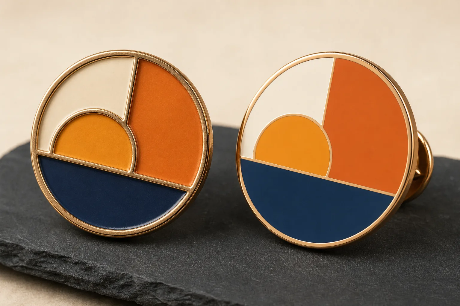 Soft and imitation hard enamel pins compared through contrasting surface levels