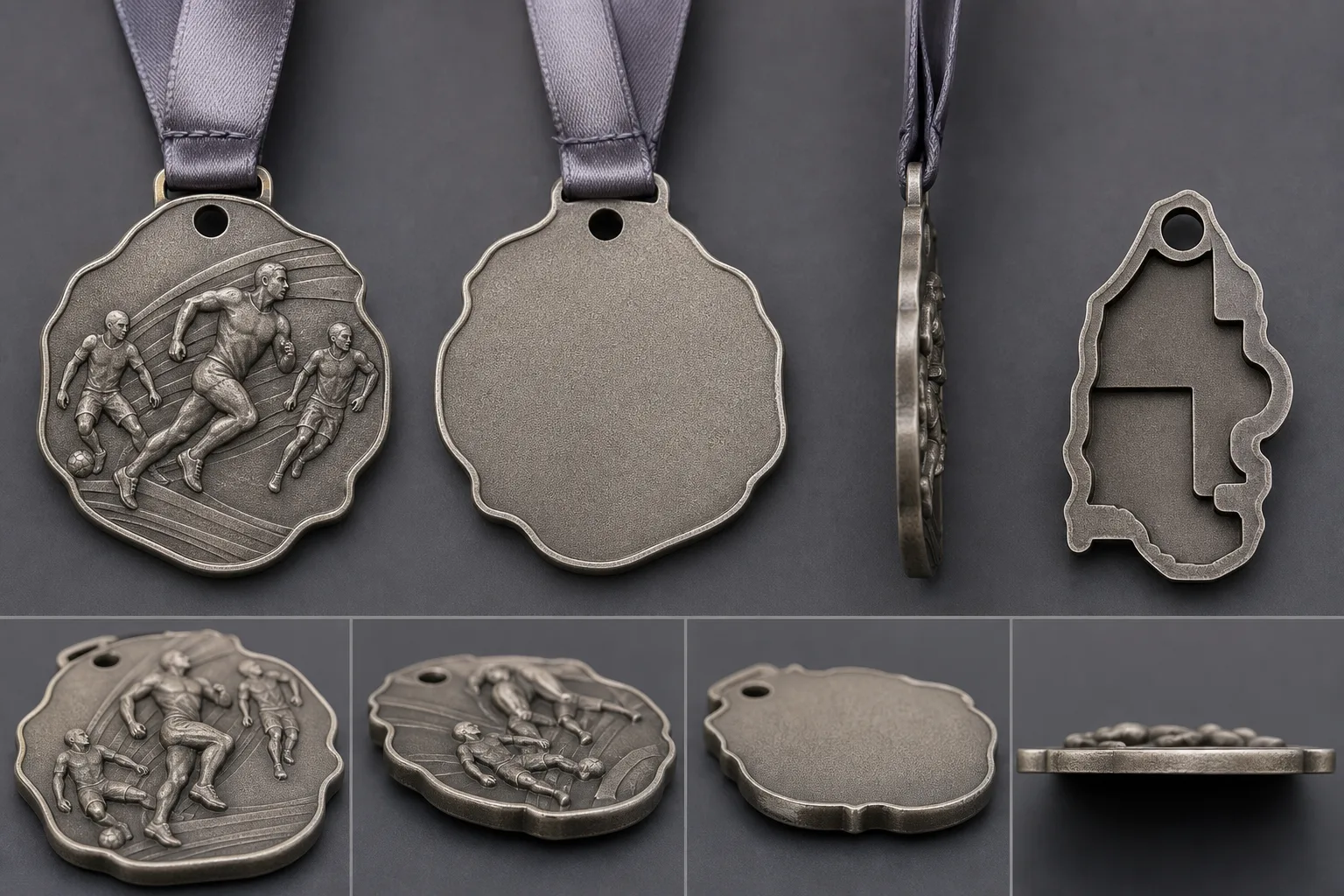 Front, reverse, side, and sectional views of custom medal geometry