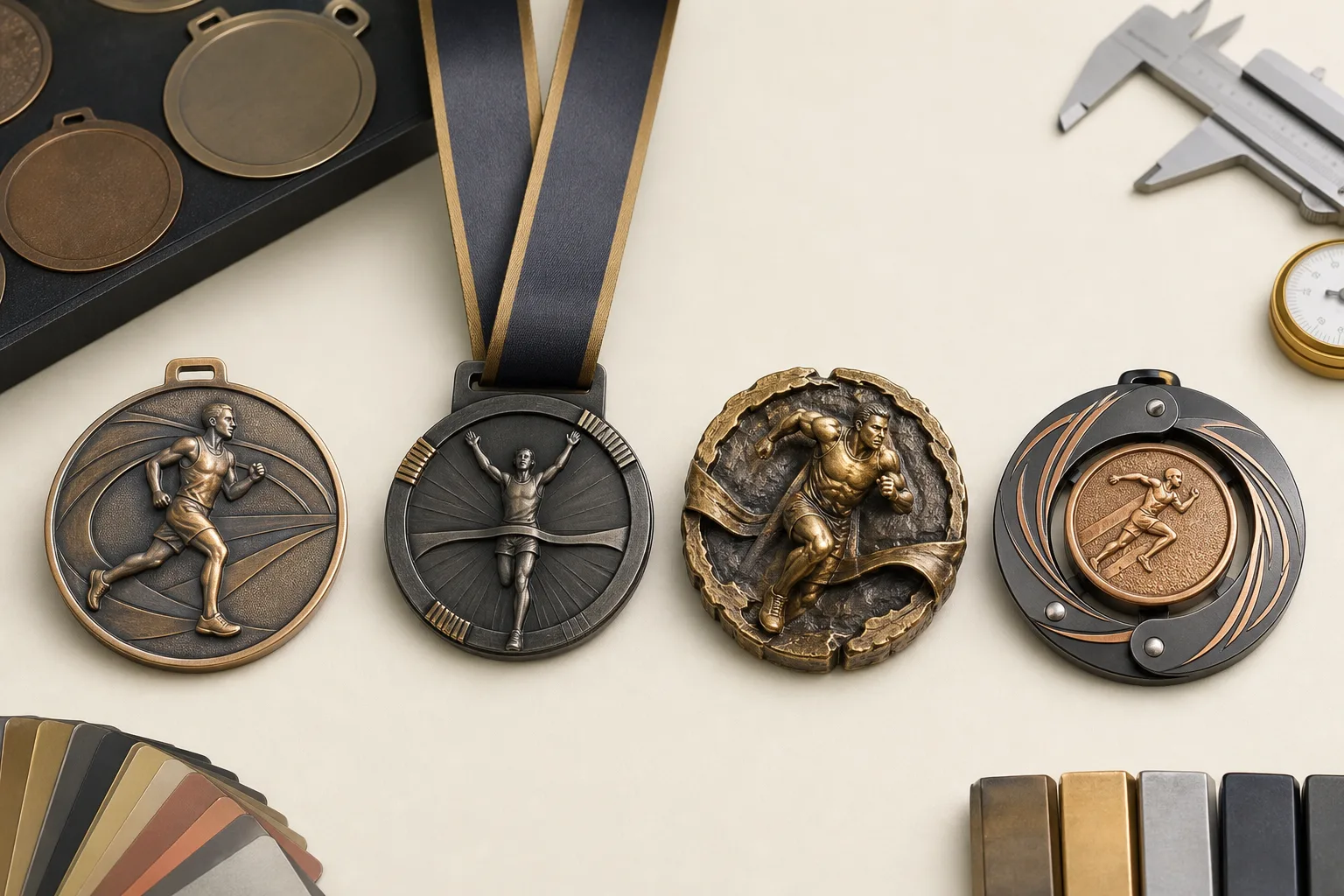 Four medal formats compared by fixed, race, sculpted and moving structures