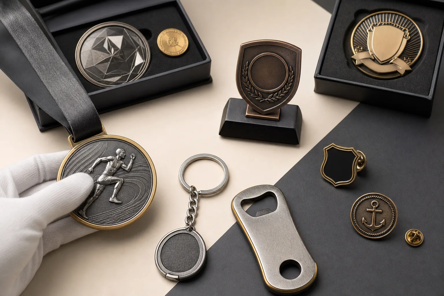 Coordinated medals, coins, pins, plaques and promotional metal products for comparison