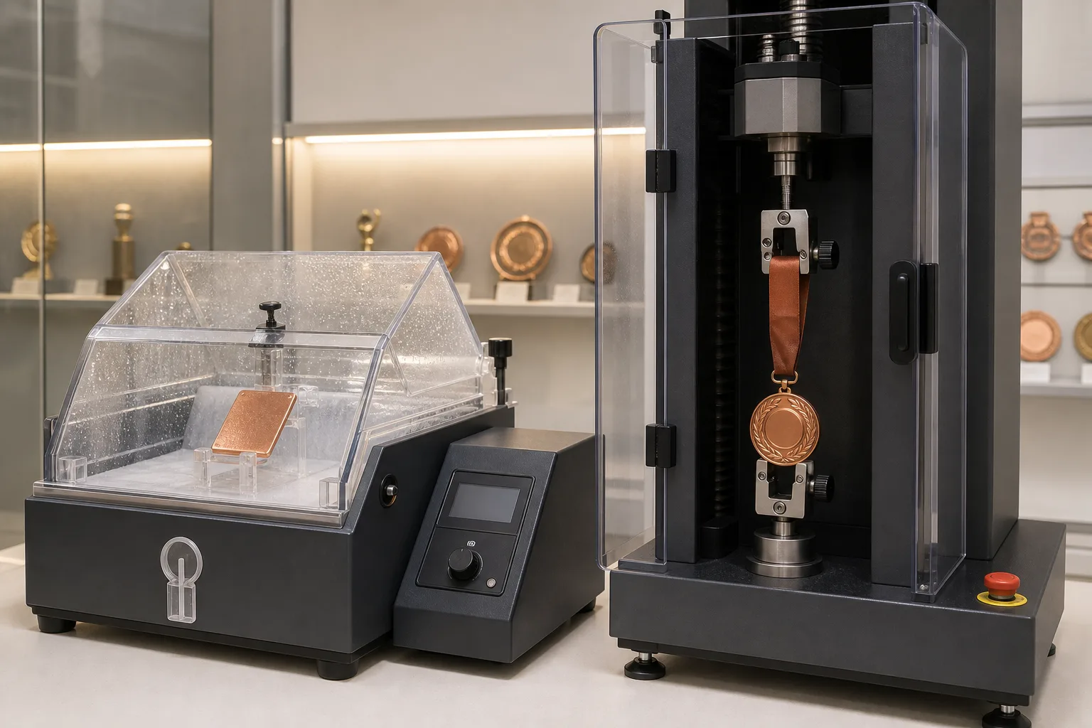 Salt spray chamber and medal ribbon pull-test fixture address separate risks