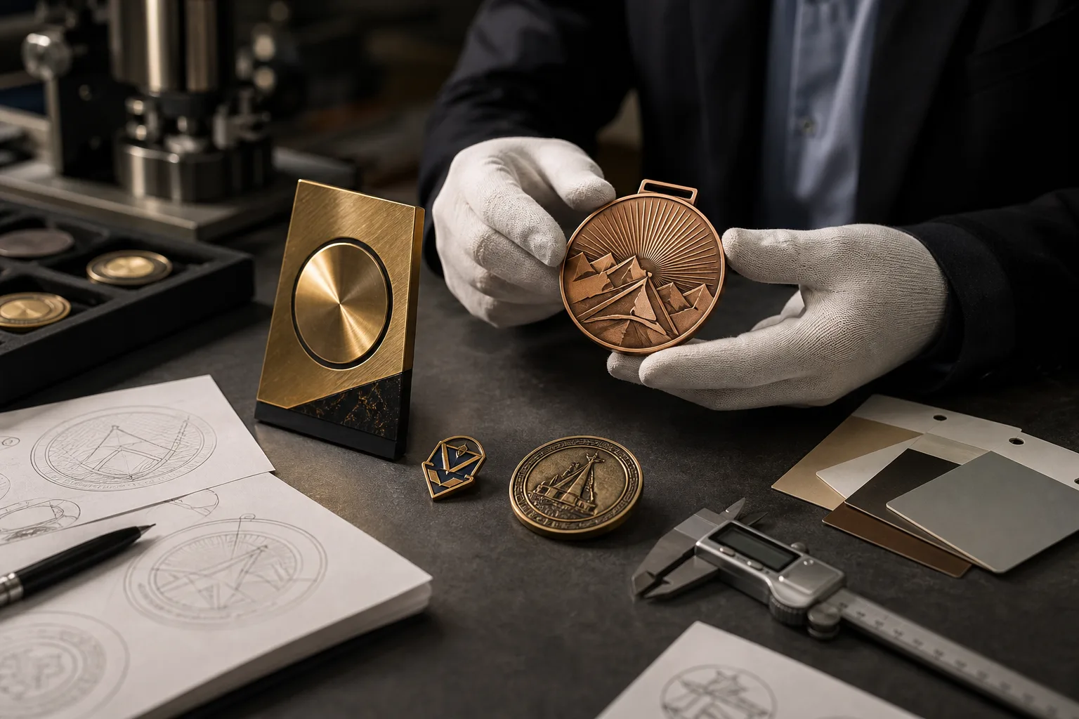 Custom metal products and artwork materials prepared for a coordinated buyer project
