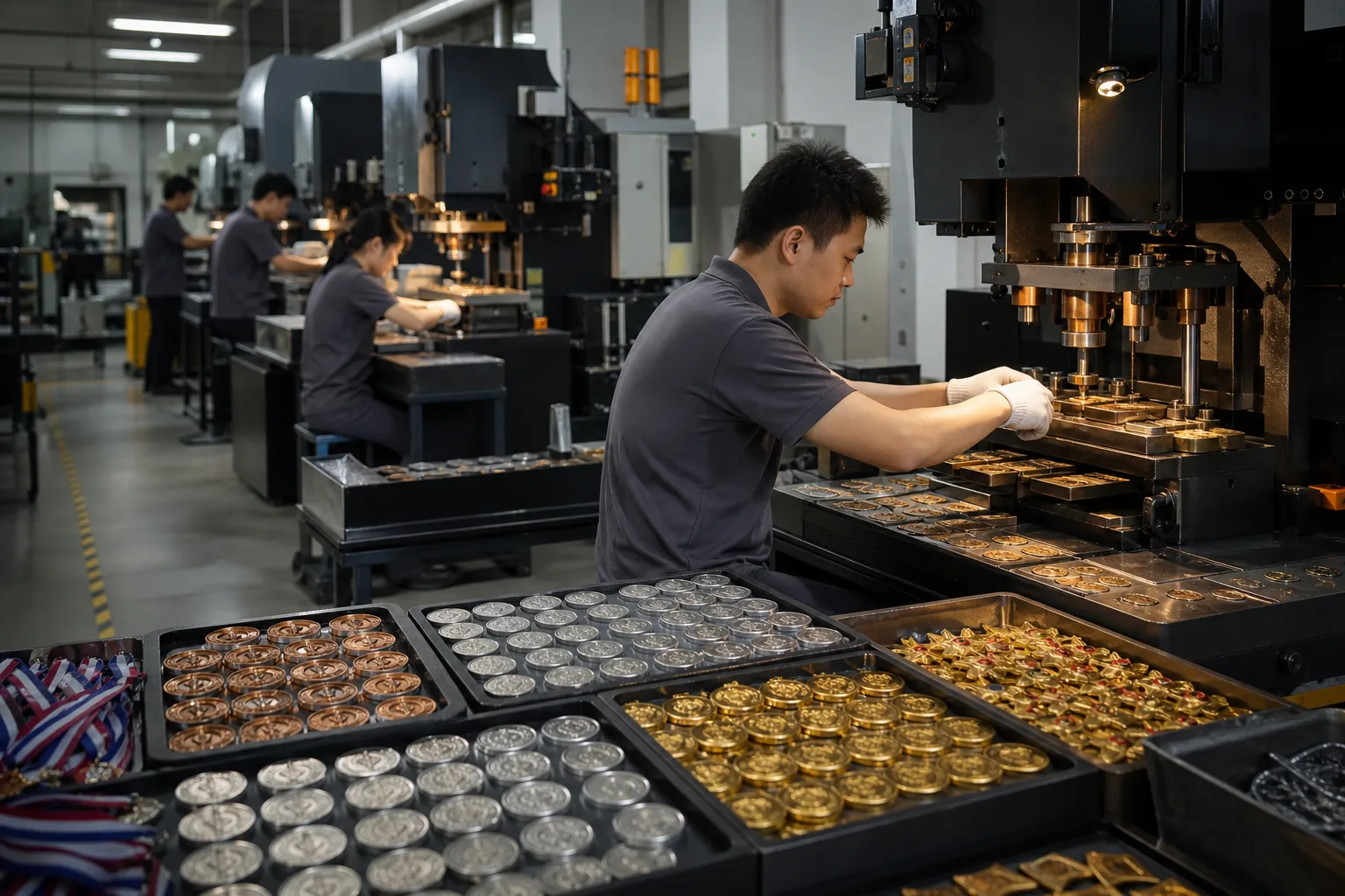 Custom metal products factory in Shenzhen with organized production stations and finished components