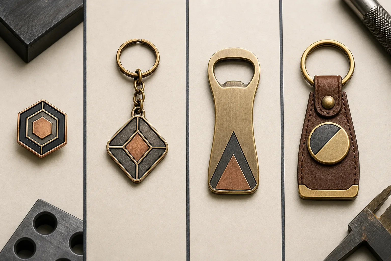 Four promotional metal formats compared by shape, hardware and practical campaign role