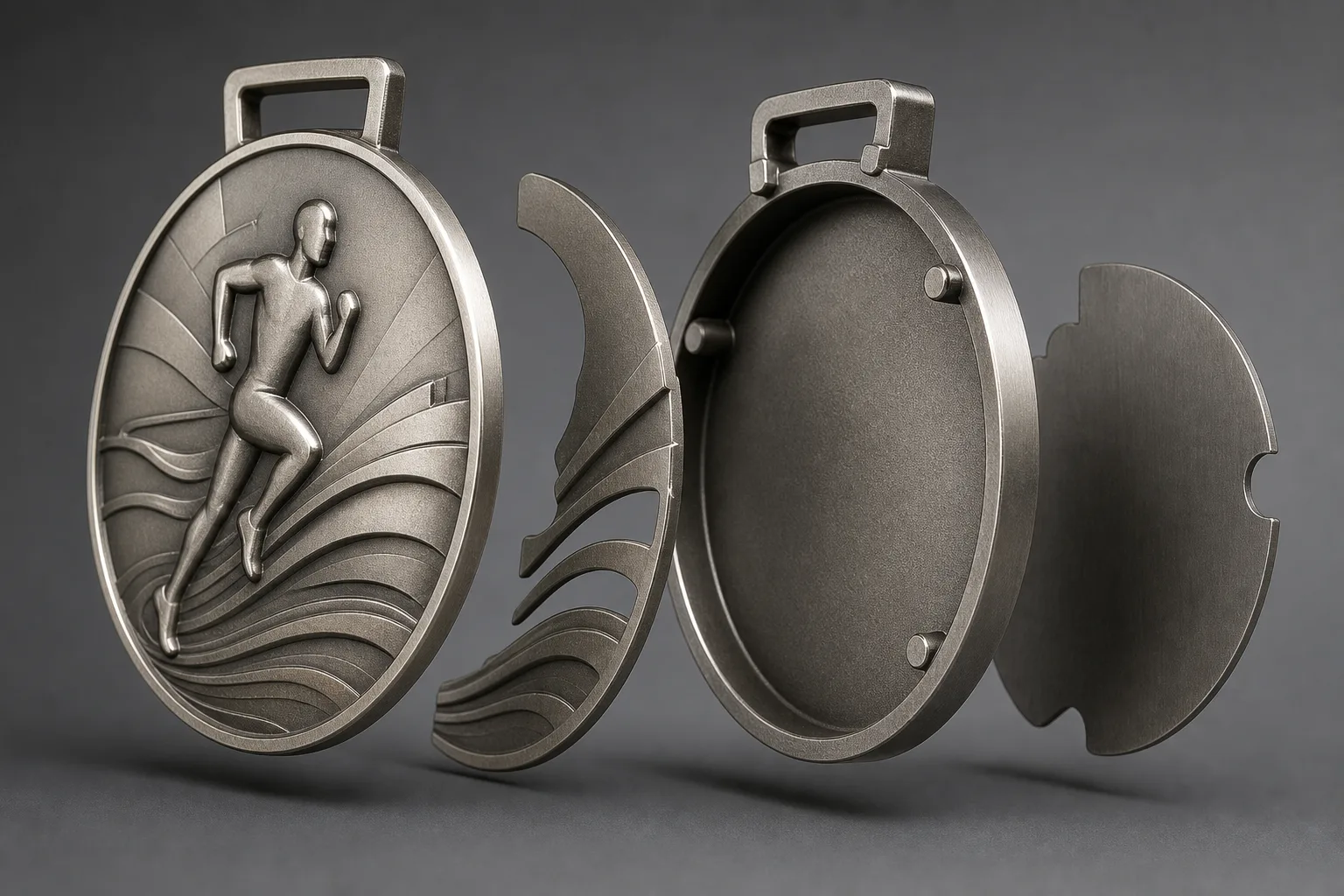 Cutaway custom medal showing body thickness, relief, recess, edge, and attachment