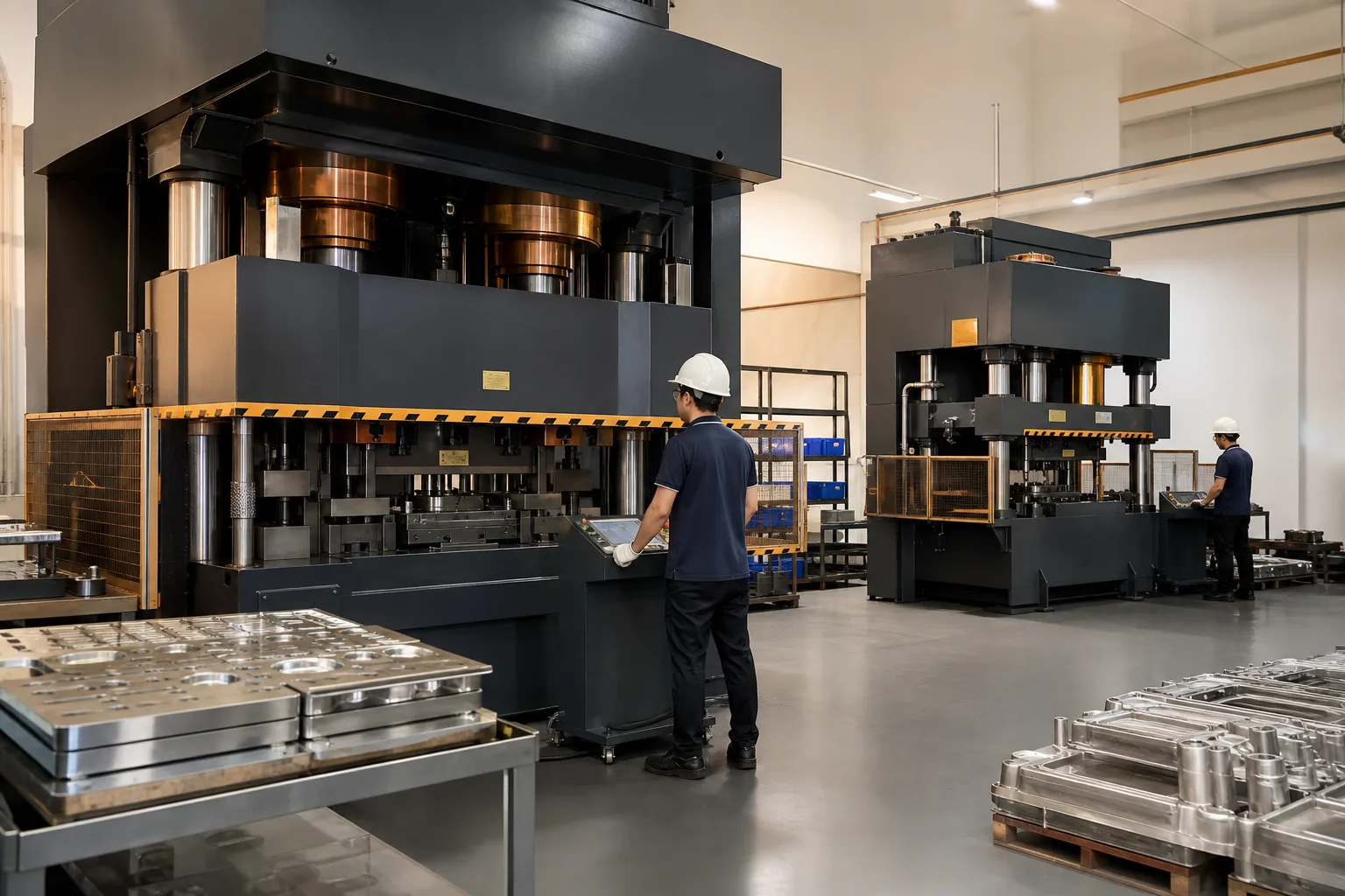 Two guarded hydraulic presses provide equipment options for custom relief forming