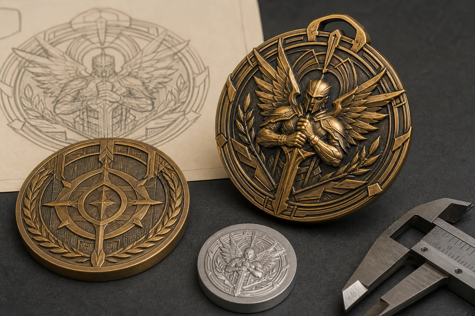 Sculpted medal displays pronounced foreground and background high-relief levels