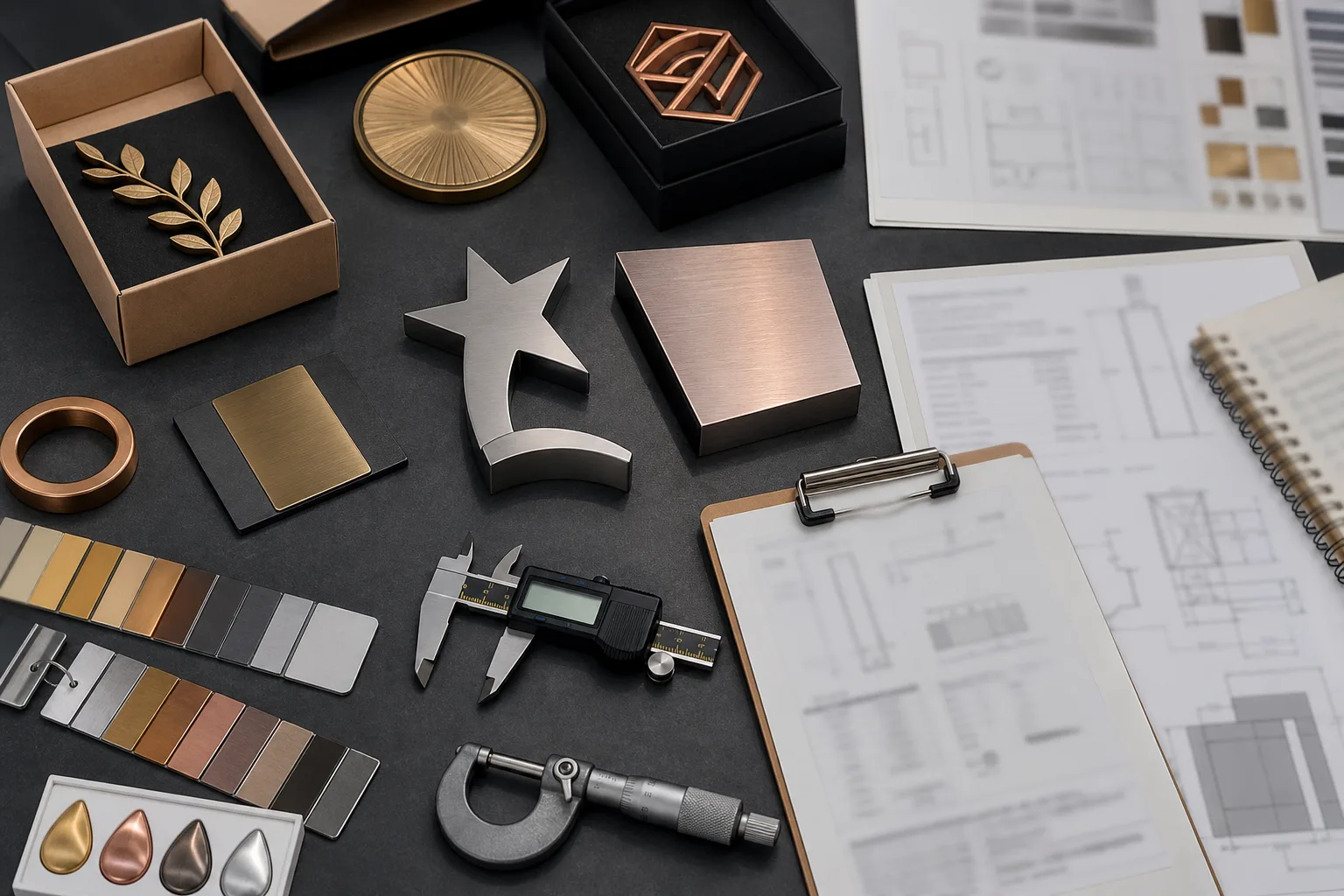 Custom metal samples and technical files arranged for RFQ review