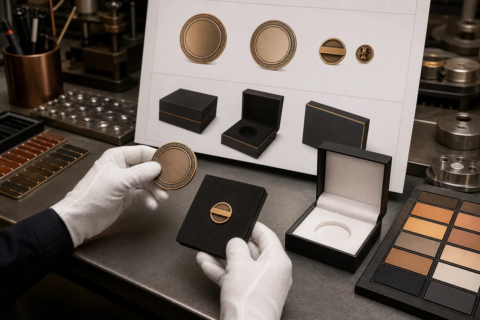 Technician reviewing identification placement for metal products and coordinated packaging