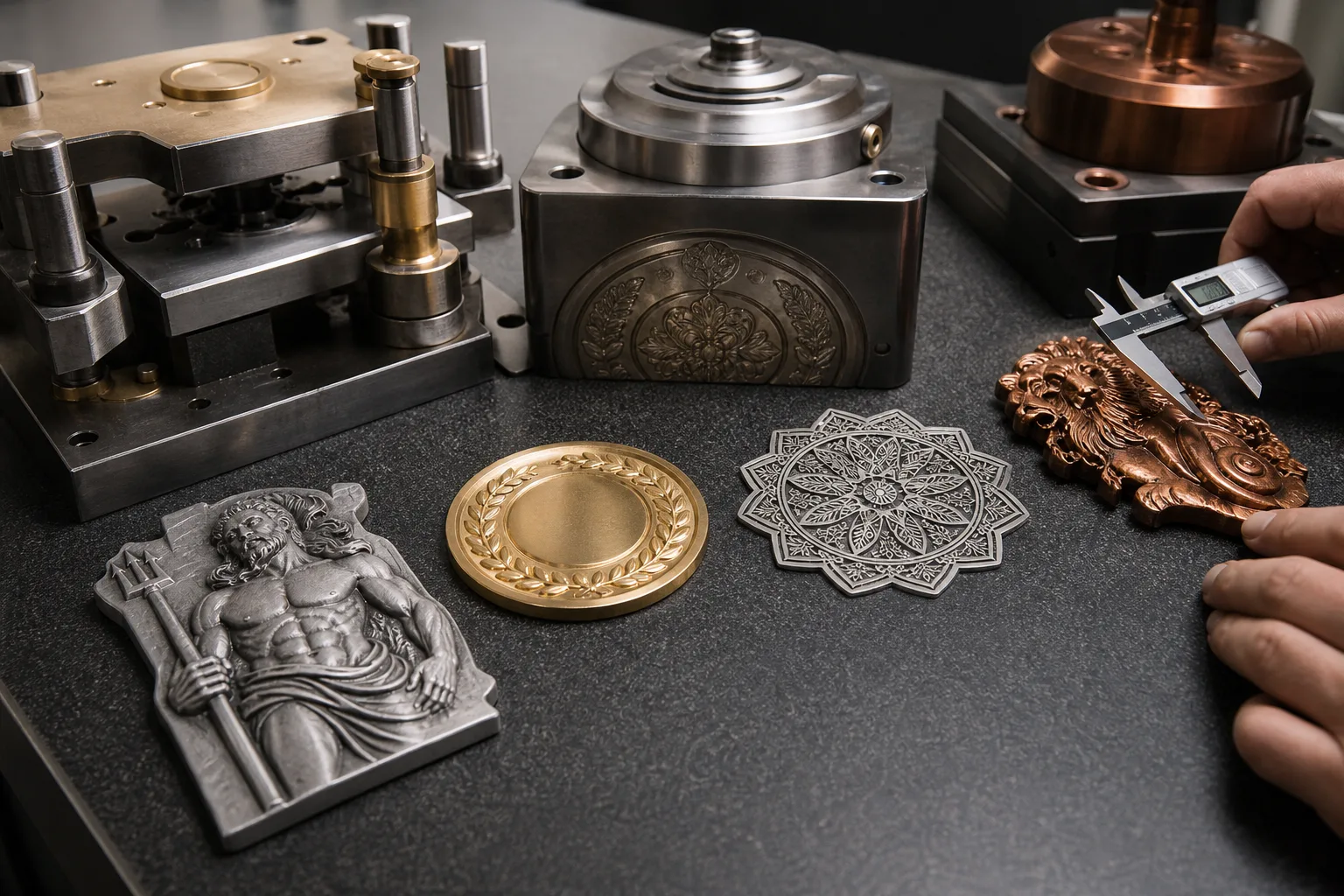 Formed metal samples and tooling demonstrate material and relief options