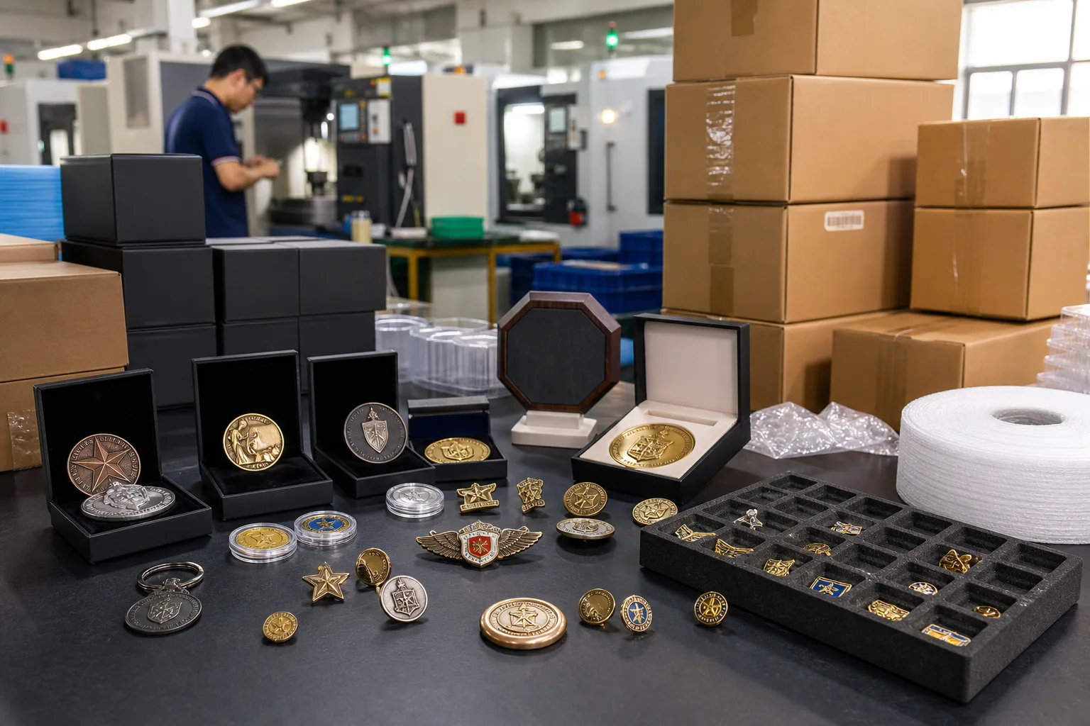 Custom metal products and export cartons prepared for international shipping terms