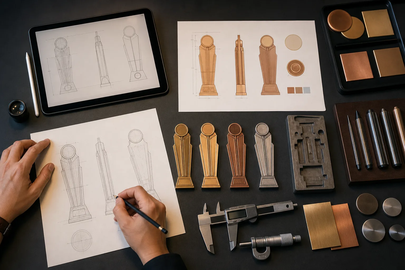 Vector artwork, technical drawing and sketch prepared with custom metal samples