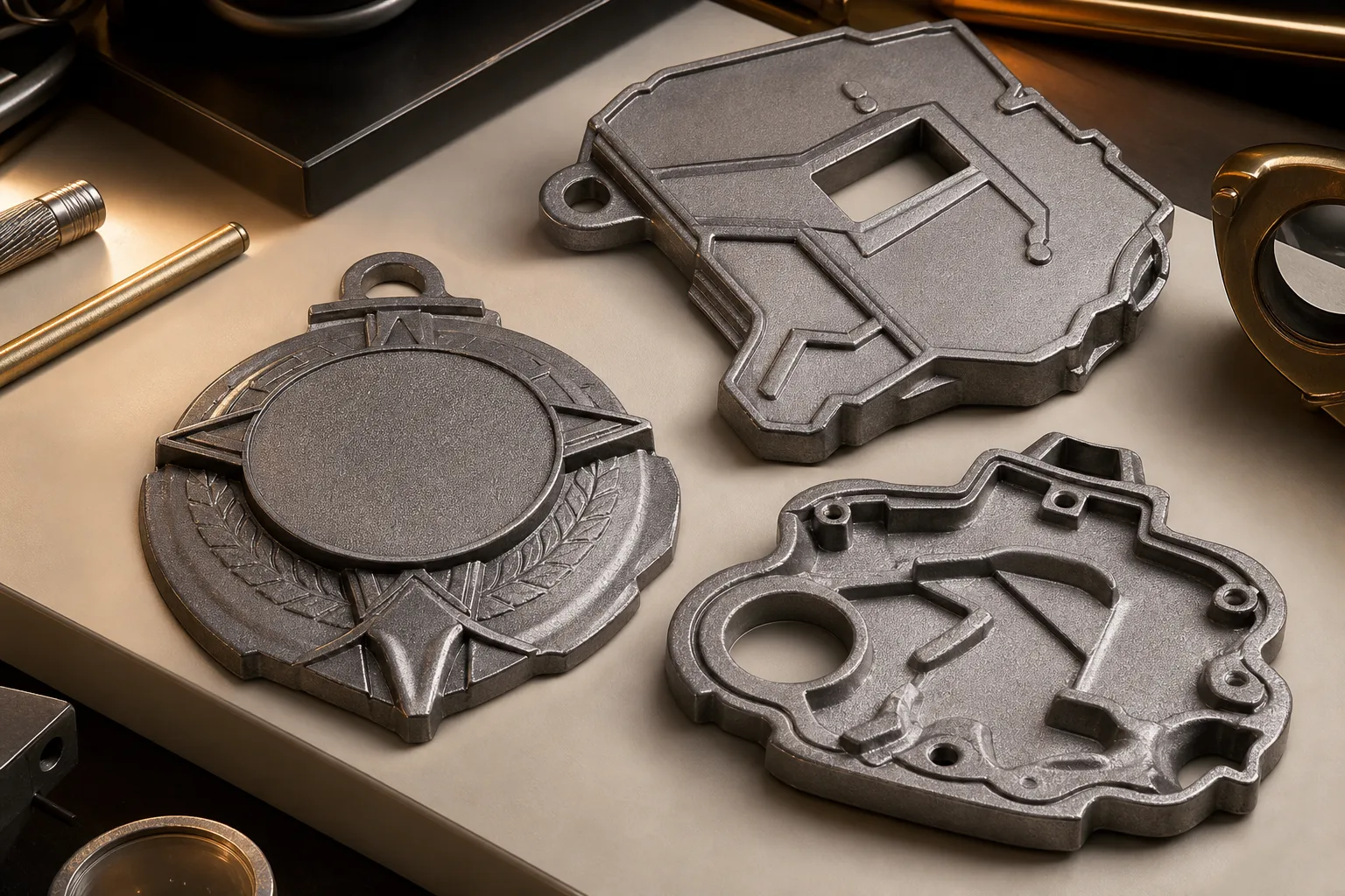Cast components showing sculpted faces, thickness changes, openings and integrated connection points