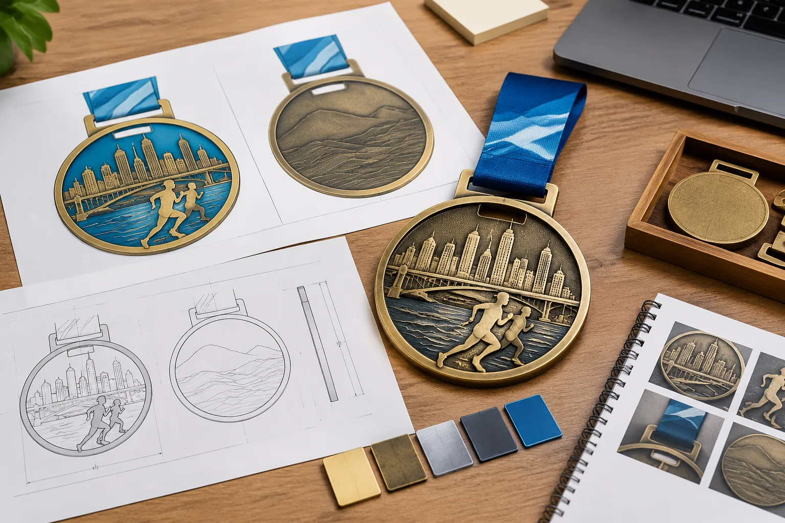 Artwork and engineering review of relief and attachment details on a custom marathon medal
