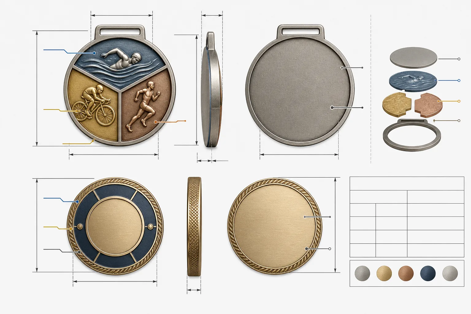 Blank custom medal and coin drawing showing dimensions relief direction and finish boundaries