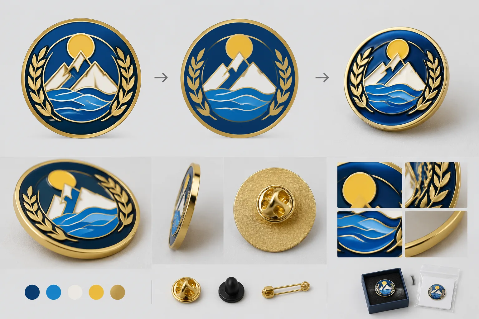 Comparison of detailed and simplified artwork for a final-size custom metal badge