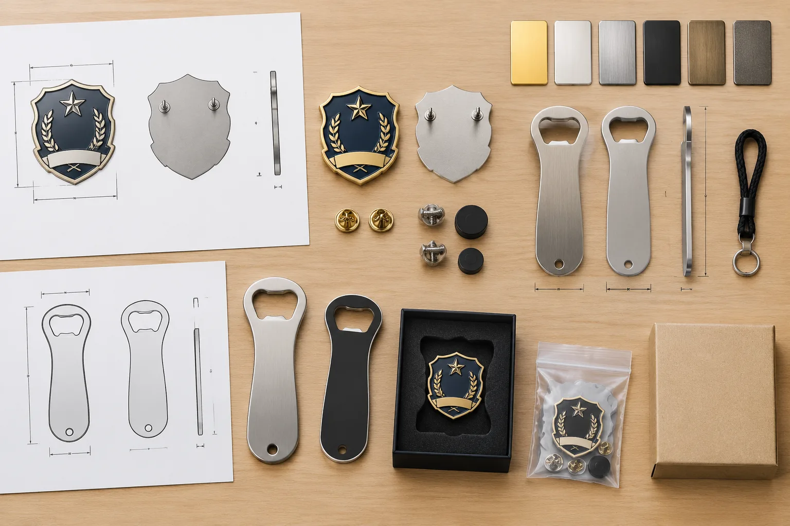Metal badge sample and specification materials prepared for a plating approval RFQ