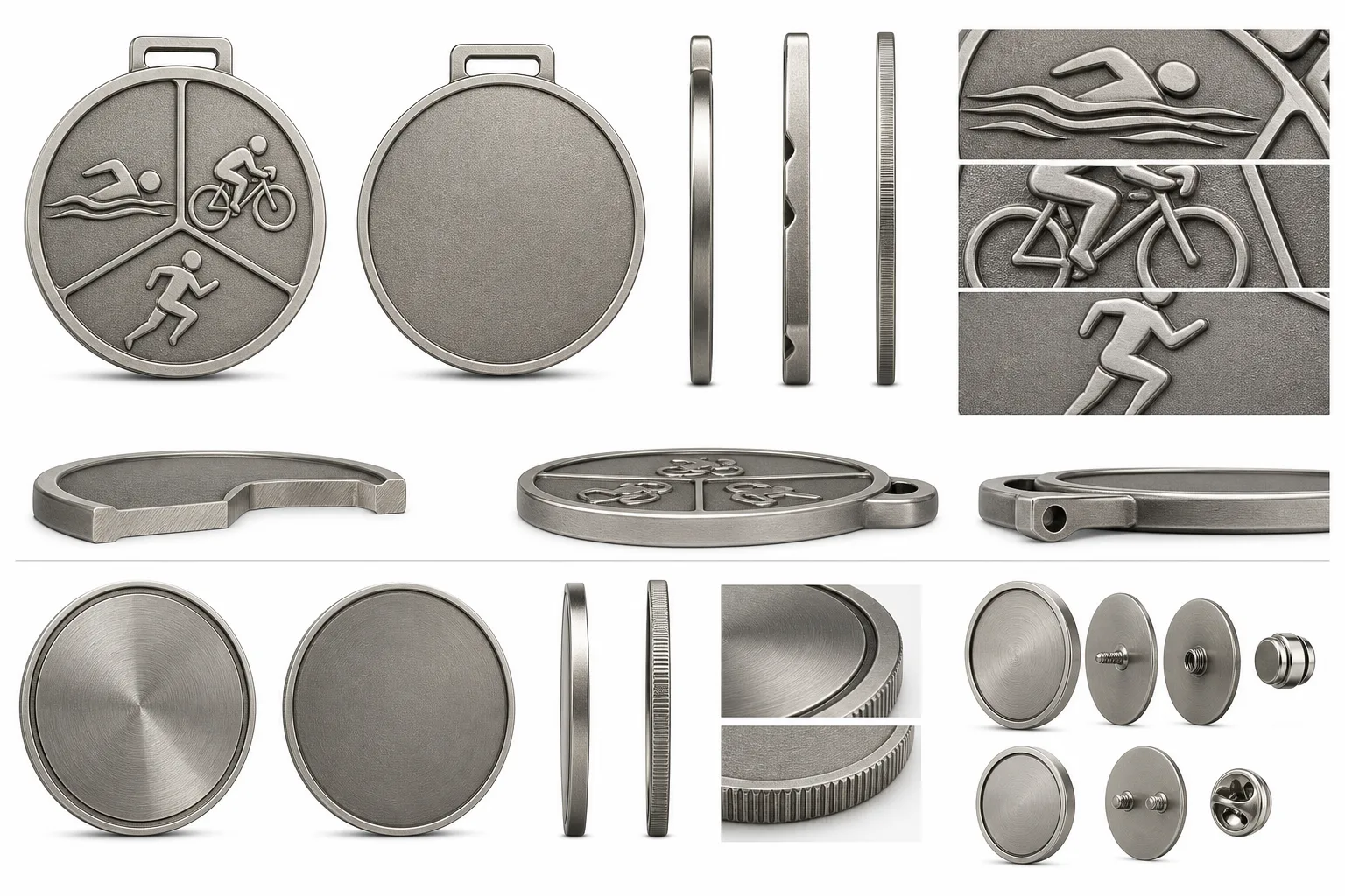 Front reverse side section detail and exploded views of a blank custom metal award