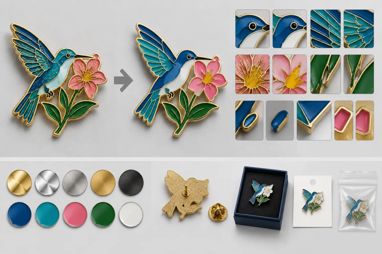 Technical inspection of thin lines narrow gaps and color boundaries in metal pin artwork