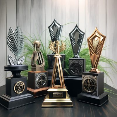 Variety of elegant trophies on display.